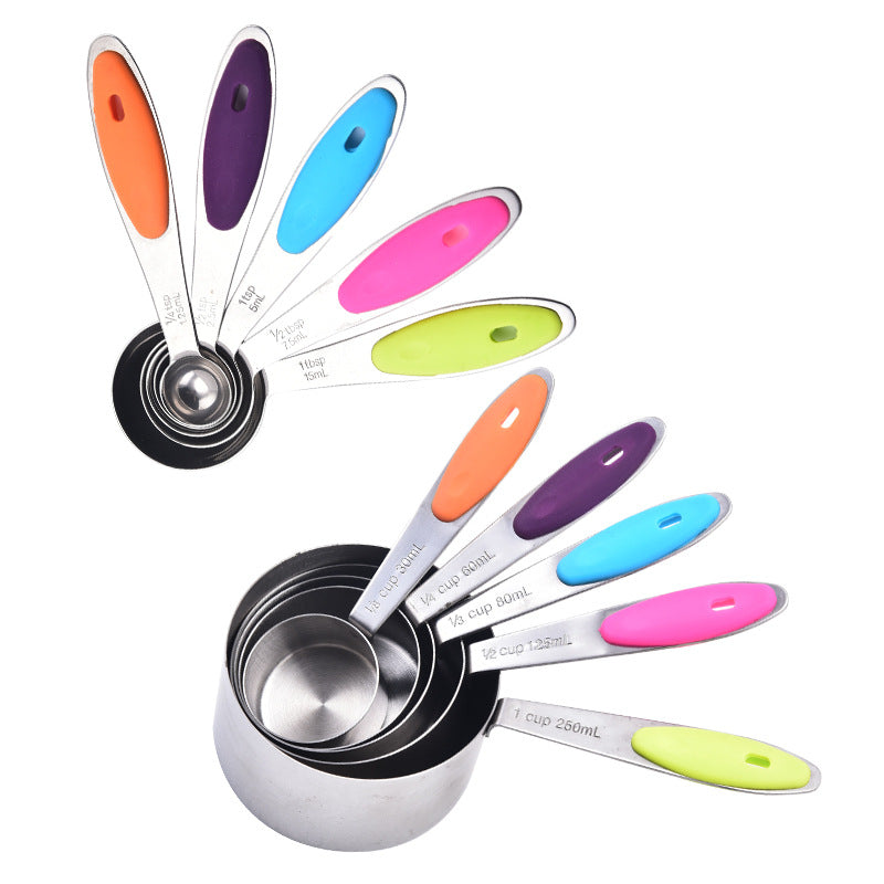 10-Piece set of baking tools, silicone insulation, stainless steel measuring cup, measuring spoon, 5-piece set, cake raw material measuring spoon, measuring spoon