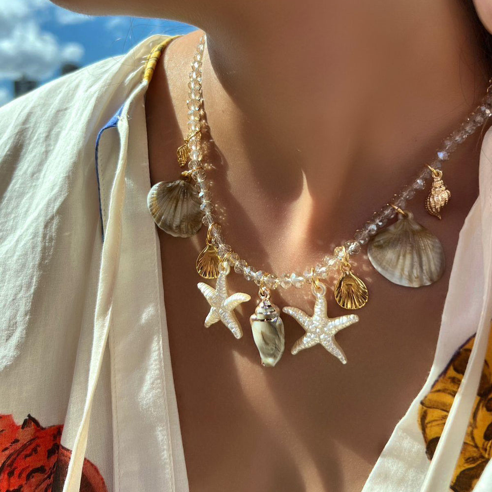 Bohemian shell pendant wholesale cross-border ocean style starfish beaded rope chain women's unique design jewelry necklace