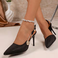 Black rhinestone high heels - 2026 summer new collection - pointed toe metallic slingback - elegant party heels