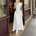 cross-border e-commerce european and american women's clothing: new summer collection - french polka dot round neck, slim-fit, a-line maxi dress