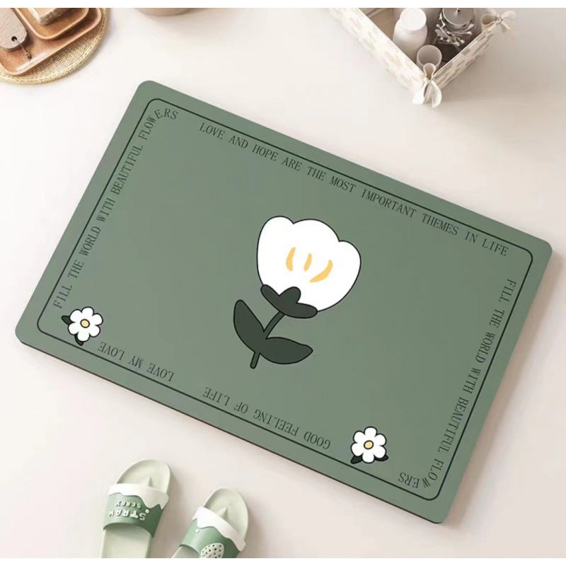 Daisy diatomaceous earth bath mat - absorbent, non-slip, quick-drying floor mat for home bathroom, toilet, and entryway