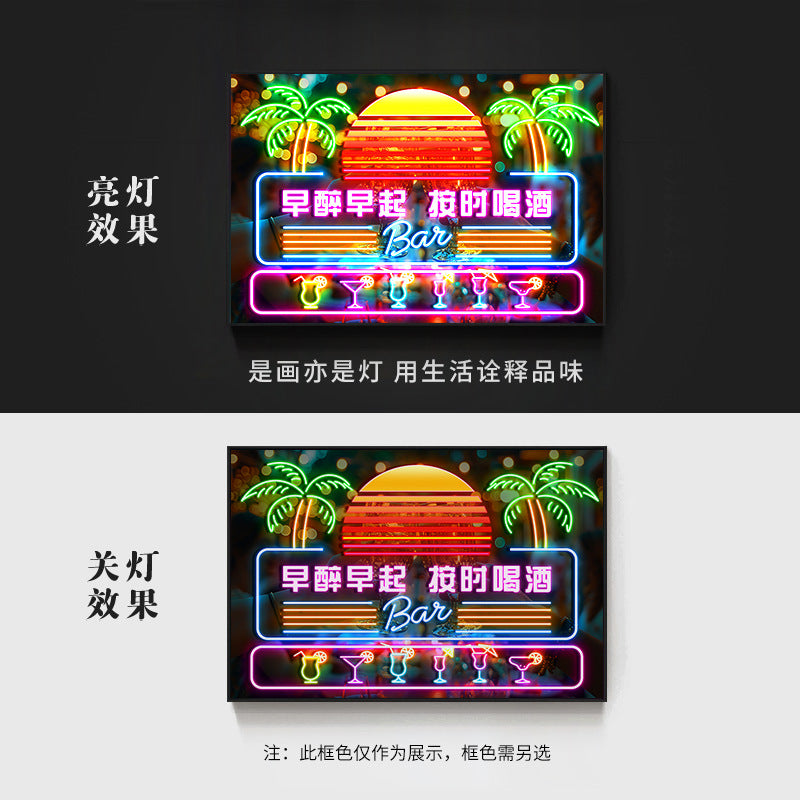 Bar wall decoration painting clear led neon lights luminous characters hanging paintings BBQ shop KTV box pub with lights painting