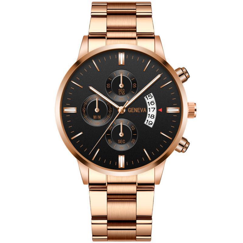 watch fake three-eye men steel band watch business casual calendar quartz watch men's in stock