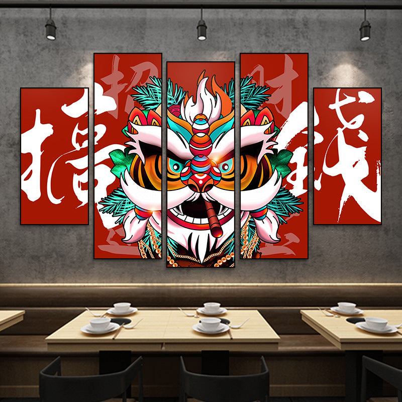 Guochaofeng Hotel wall decoration painting Chinese style lion dance propaganda poster hanging painting hot pot restaurant restaurant box mural