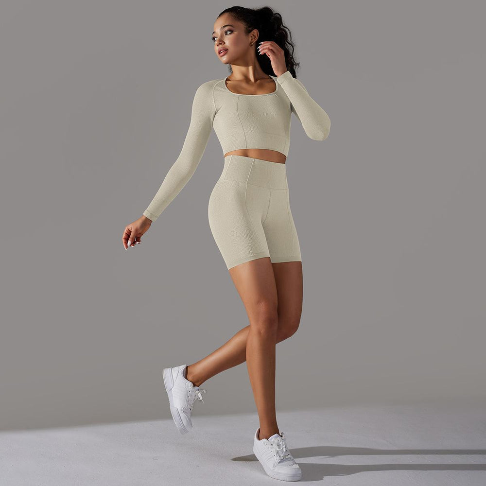 new arrival seamless jacquard knitting yoga wear breathable tight sports suit high waist hip lifting running fitness wear