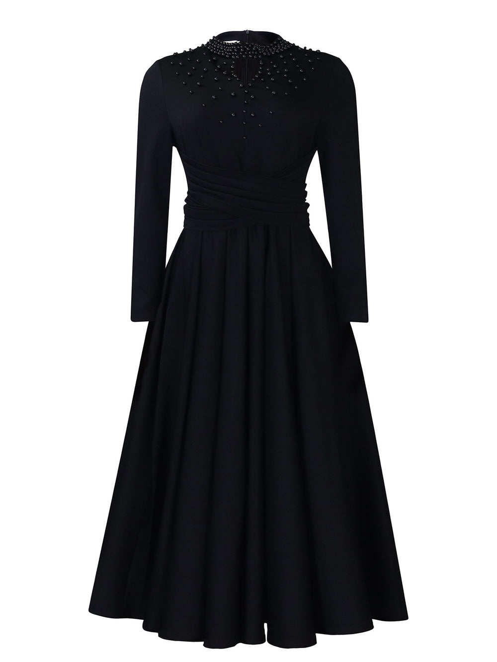 D454  foreign trade women's new fashion high neck elegant beaded flared dress fitted waist african dress