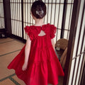 Girls' summer dresses  new style: chic kids' ruffle sleeve princess dress, solid color casual dress for little girls