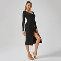 French chic, elegant, and feminine yoga dress - long sleeve v-neck, soft, sexy, bodycon fitness dress for autumn and winter