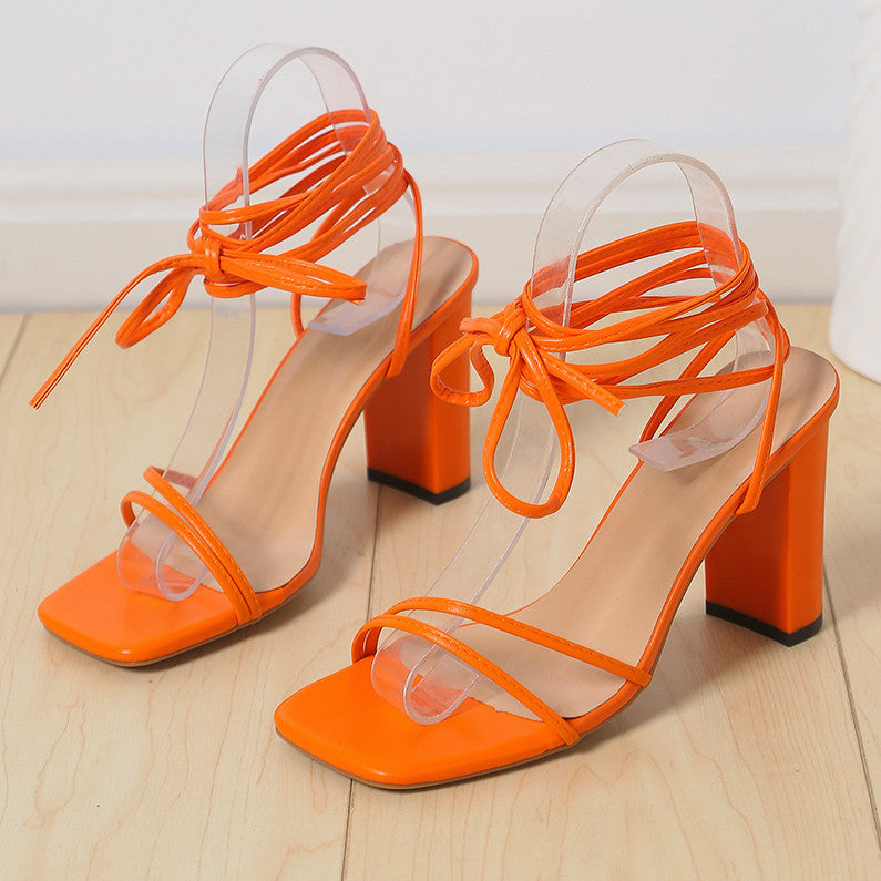 Chunky heel sandals women's european and american export plus size summer new square toe ankle strap european and american high heel sandals