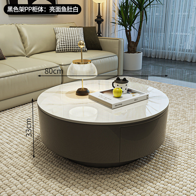 Minimalist slate combination coffee table small apartment simple modern light luxury high-end round living room for home black popular