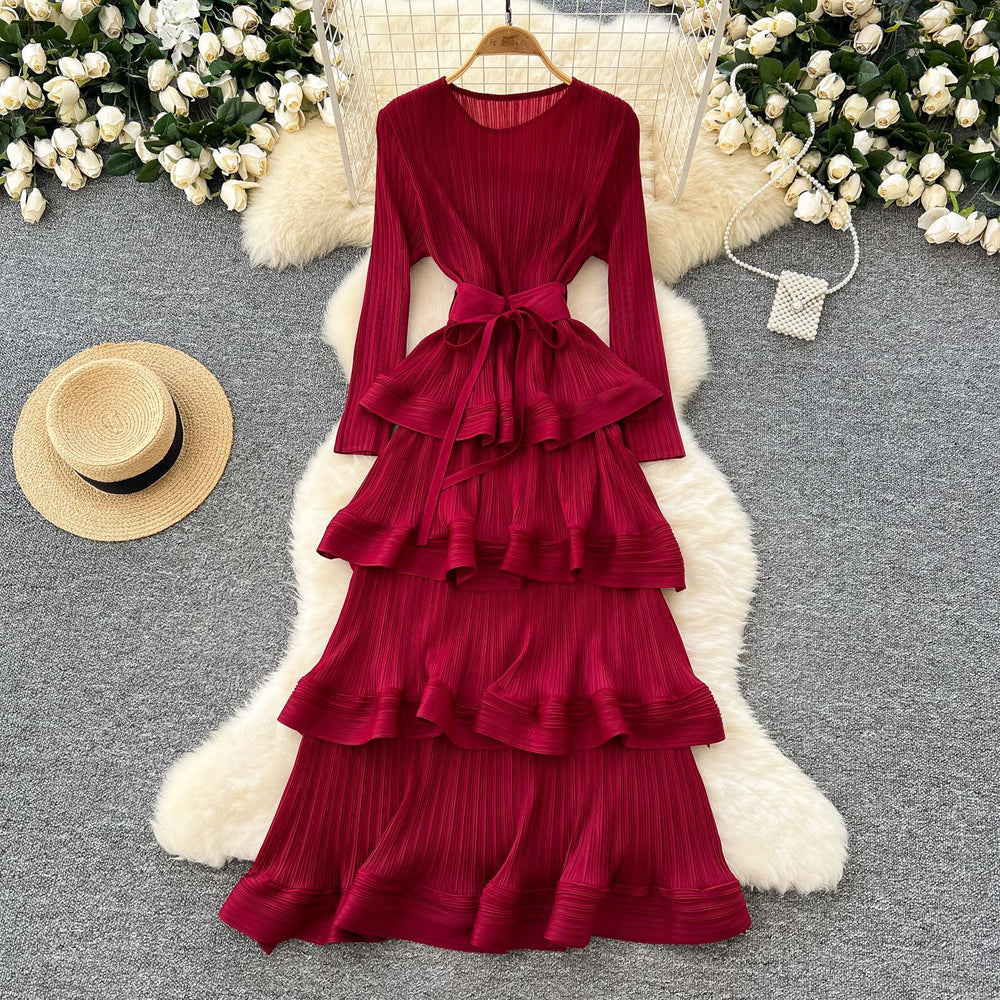 Classy banquet dress classyaccessible luxuryniche styleruffles cake skirt heavy industry pleated silmlongdress