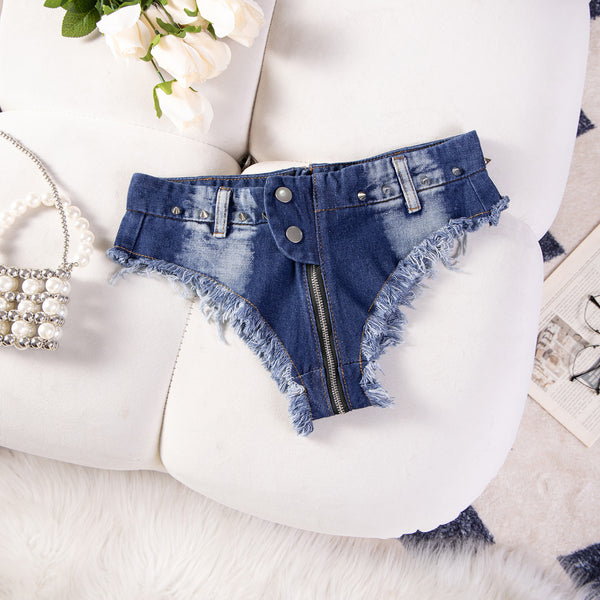 932 #New sexy European and American style open-file hip denim shorts women's nightclub women's clothing bar ds lead dance costume