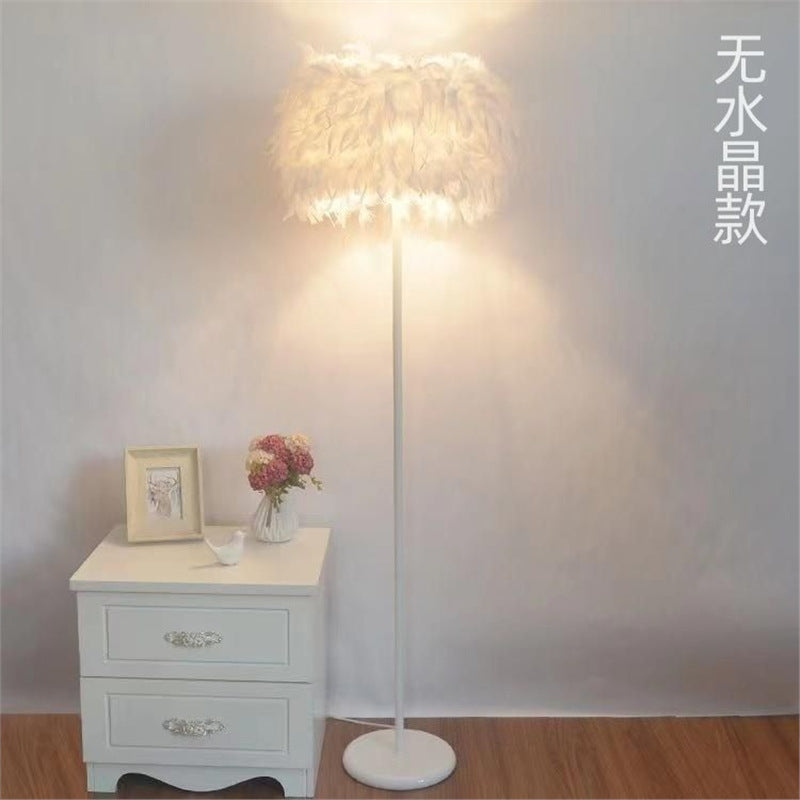 Crystal feather ins creative floor lamp wedding living room study bedroom bedside table lamp beauty anchor fill light