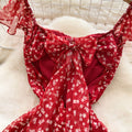 French sweet design hollow-out bow tie backless cinched waist floral dress - ethereal fairycore maxi dress