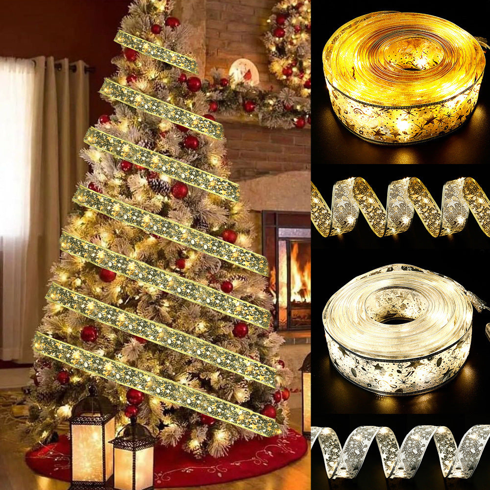 led ribbon light string, Christmas tree decoration lights with gift box bow satin with light copper wire light strictly selected