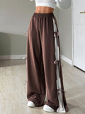 fashion women's  new casual drawstring sweatpants with bow detail and color block design (suitable for europe and the us)
