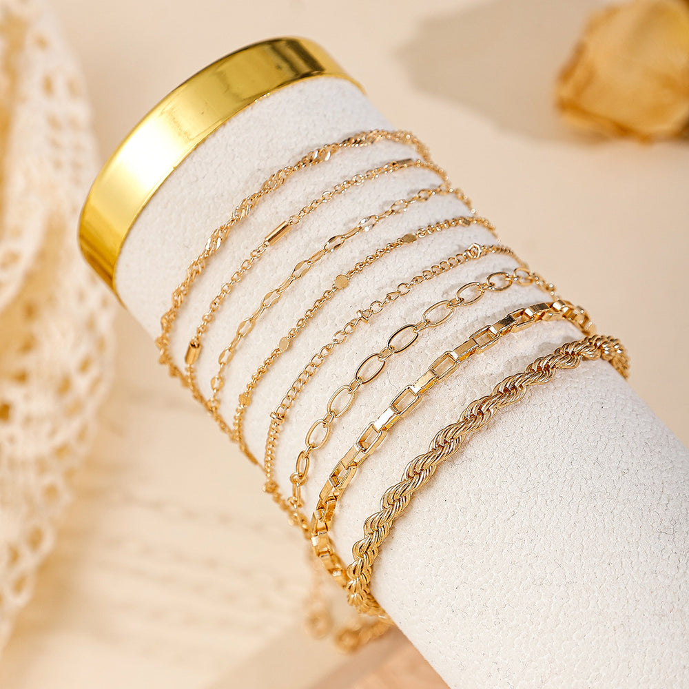 Wholesale alloy layered bracelet set - european & american style cross-border jewelry, trendy multi-layer chain bracelet, cuban link bracelet for women