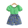 Exportsummersweetgirl short-sleeved suitcute short-sleeved t-shirt shortstwo-piece setkidssuit trendy