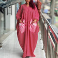 European and american cross-border african women's clothing  summer new style chic fashion v-neck striped loose plus size dress