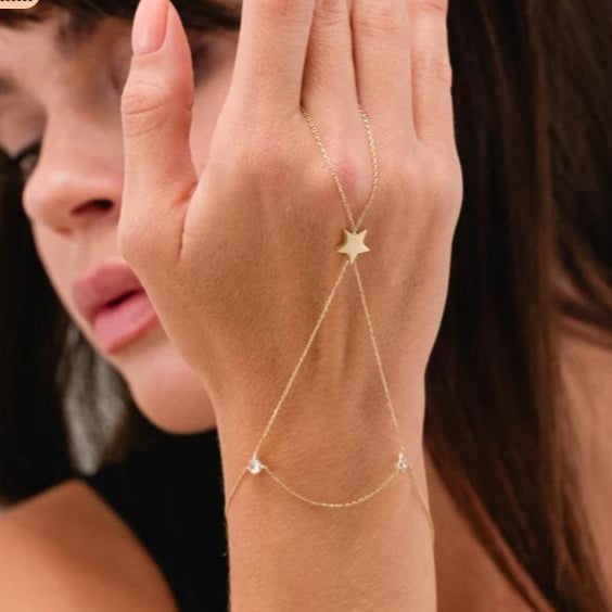 European and american cross-border new fashion light luxury star small niche women's finger chain