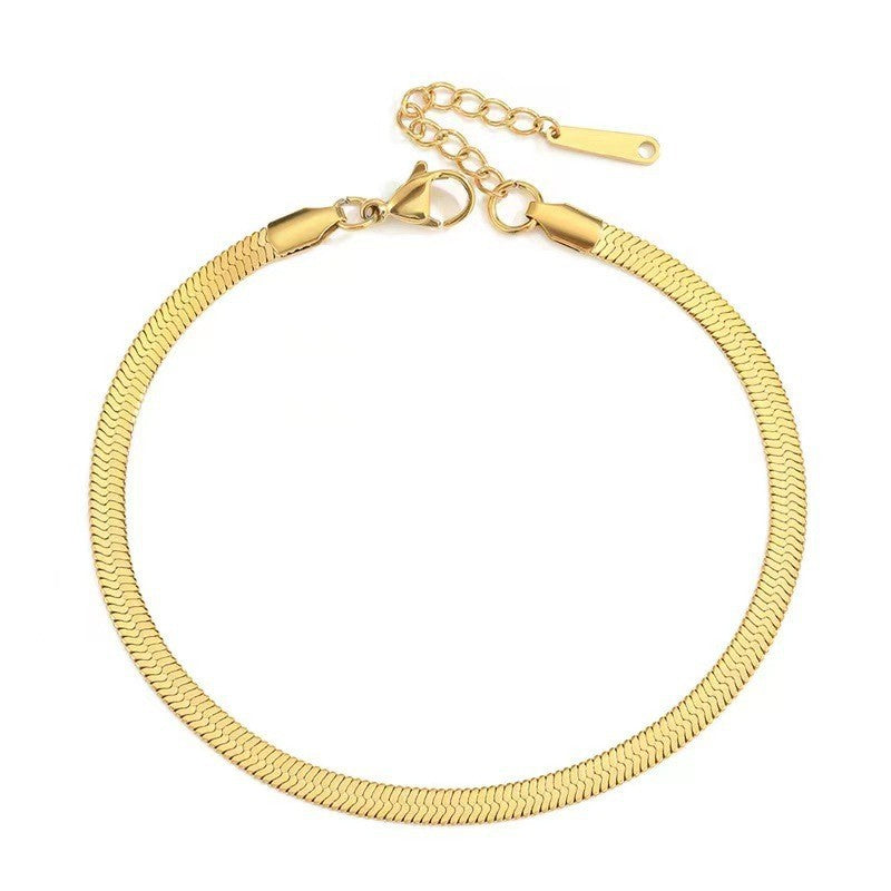 men's and women's anklets, gold-plated flat snake chain anklets, titanium steel anklets, 14k gold titanium steel anklets wholesale
