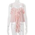 European and american women's clothing  summer new sweet and elegant pink girly ruffle trim strappy backless tank top