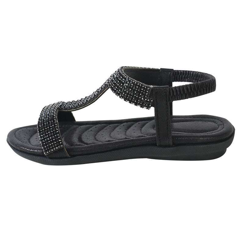 2025 summer new arrival: women's export sandals - sweet & comfortable round toe plus size ladies' shoes with rhinestone embellishments