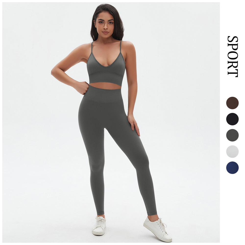 New arrivalhigh waist hip lifting tights suspenders beautiful back sports bra fitness suit cross-border seamless quick-drying yoga clothes