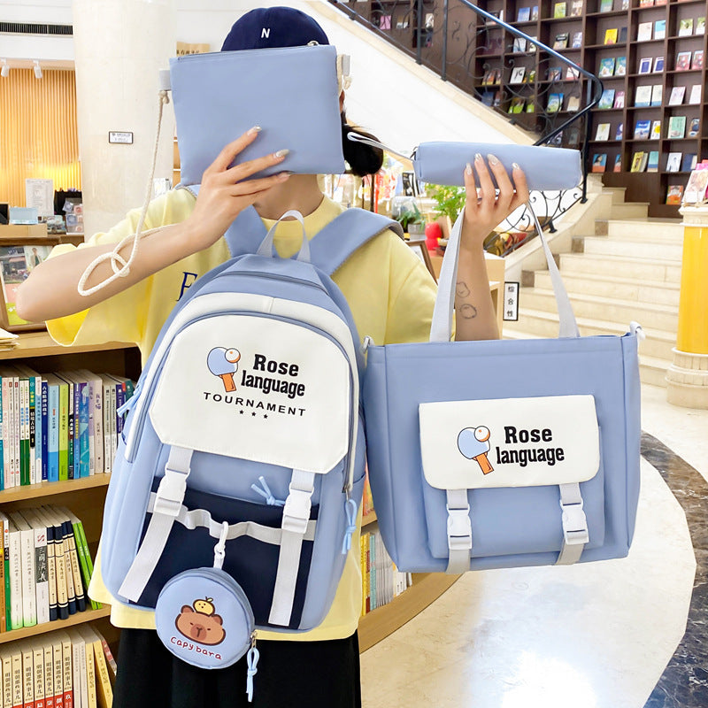 School bag female primary and secondary school students bag large capacity backpack tutoring bag new Korean version ins cartoon casual backpack