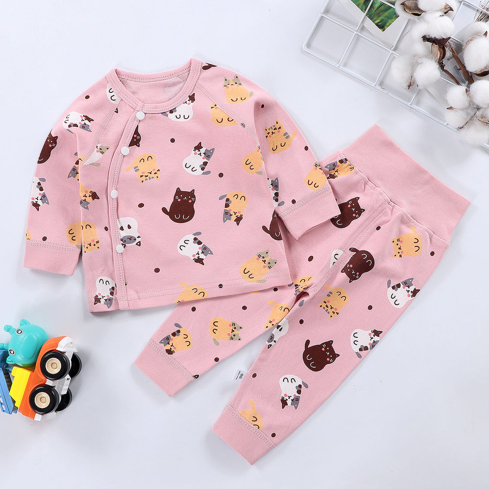 Newborn baby underwear set, 100% cotton class a, comfortable seamless design, children's thermal underwear, high-waisted pants with belly protection