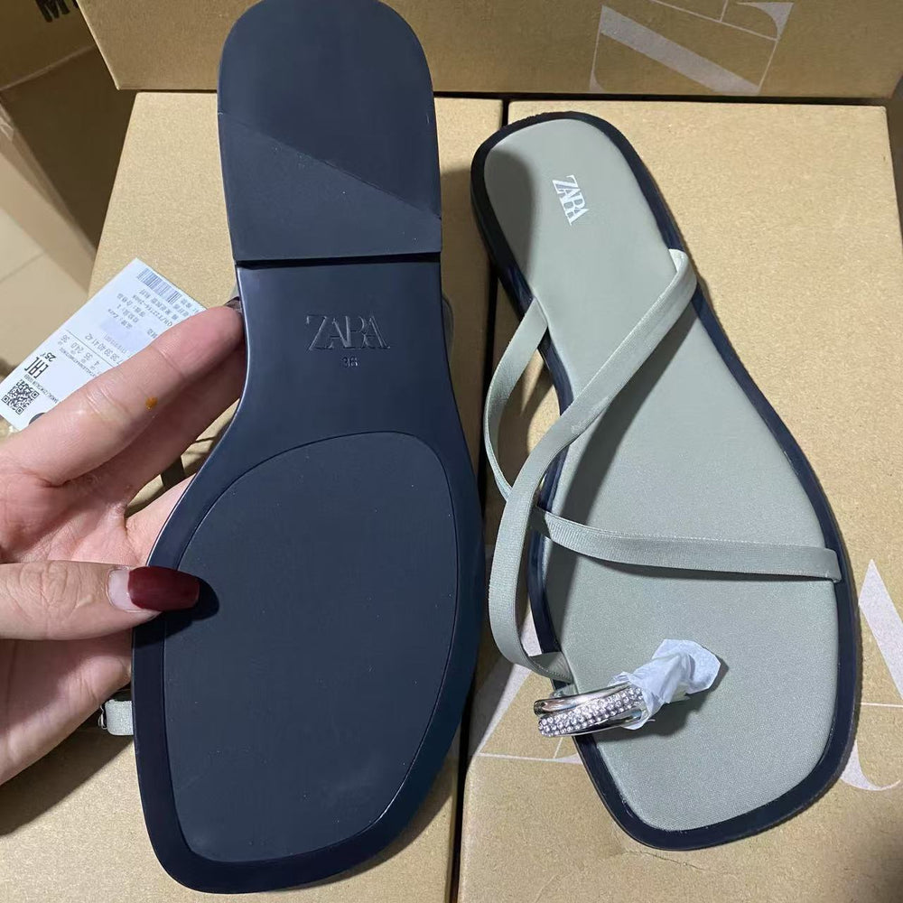 One-word buckle elegance sandals for women 2024 summer new arrival lady elegant street style toe flats european station preppy style