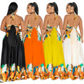 C6263 cross-border   fashion women's color block tie-up sleeveless bandeau maxi dress