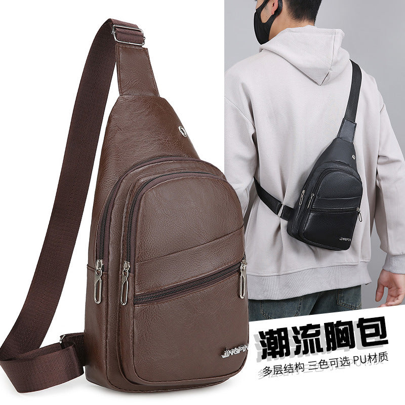 Breast bag Men's PU casual simple color shoulder bag diagonal span New backpack bag New trendy waist bag Crossbody bag wholesale