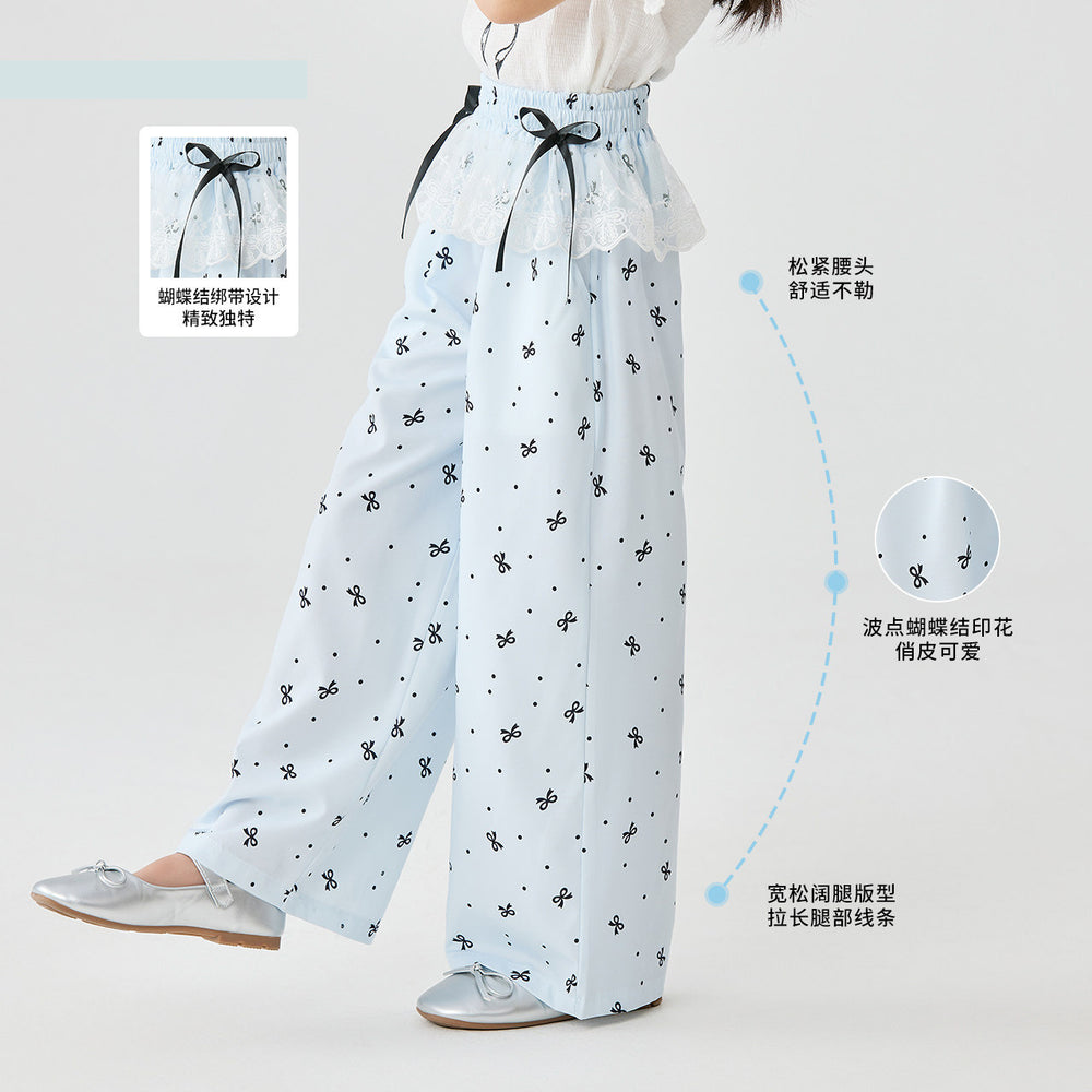 Girls' summer short-sleeve and pants set,  new style, kids' bowknot slim-fit two-piece set, comfortable children's clothing