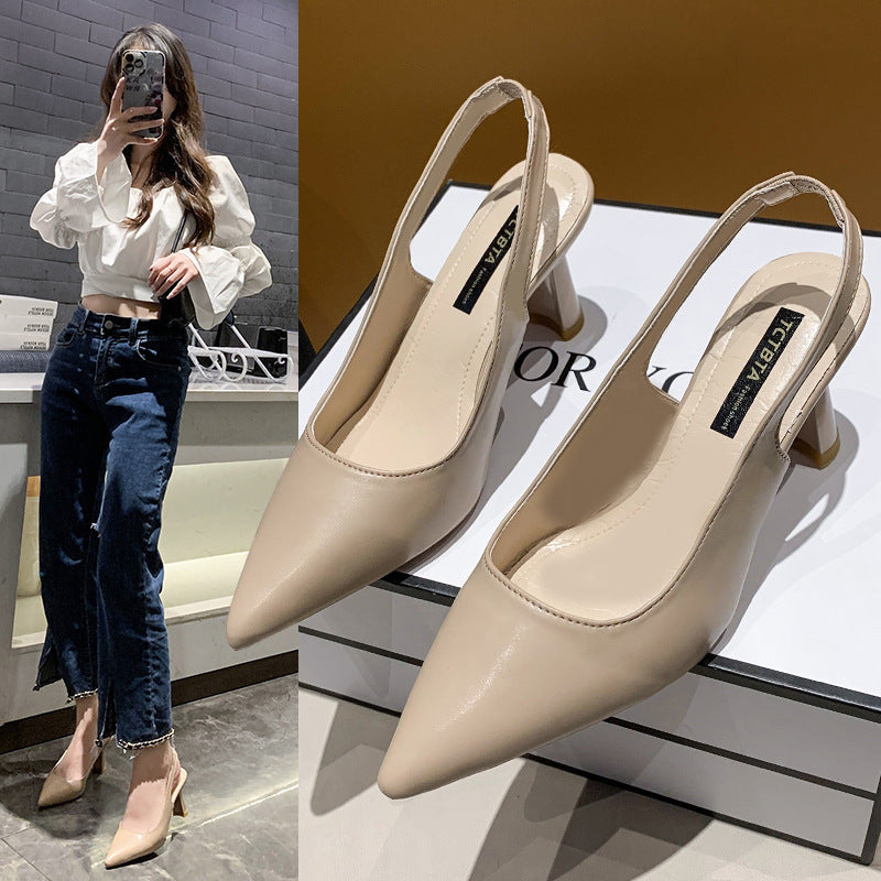 2022 spring and summer new pointed high heels women's thin heels bag head sandals rear empty shallow mouth single shoes women
