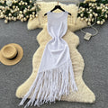 new european and american  cross-border e-commerce women's sleeveless slim-fit tassel french summer cinched waist maxi dress