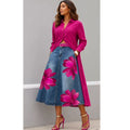 European and american new fashion printed denim skirt -  cross-border summer women's streetwear washed floral high-waisted midi skirt