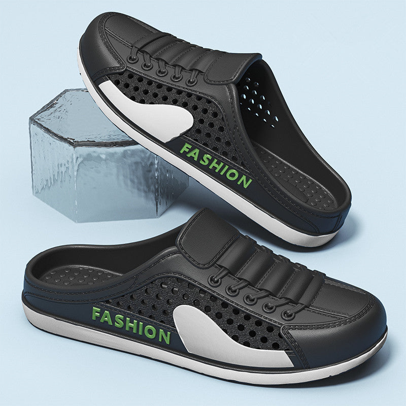 Men's summer new breathable mesh slides - slip-on, backless, casual beach sandals with trendy perforated design
