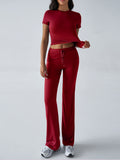 2025 european and american new arrival cross-border women's spring/summer elegant solid color crew neck casual fashion set - short sleeve top and long pants