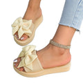 Summer new indoor casual comfort lightweight home slippers linen bowknot flip-flops flat non-slip sandals