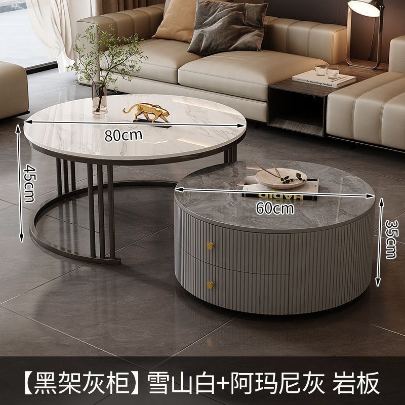 Rock slab coffee table modern casual solid wood round small apartment coffee table living room accessible luxuryfor home normcore folding marble