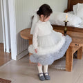 Girls' dress  autumn new collection: chanel-inspired tweed vest dress with lace-trimmed top and mesh skirt set