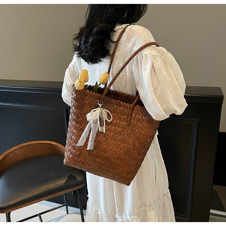 Cross-border Internet celebrity vegetable basket vacation style leisure beach bag straw bag woven bag women's bag retro shoulder bag