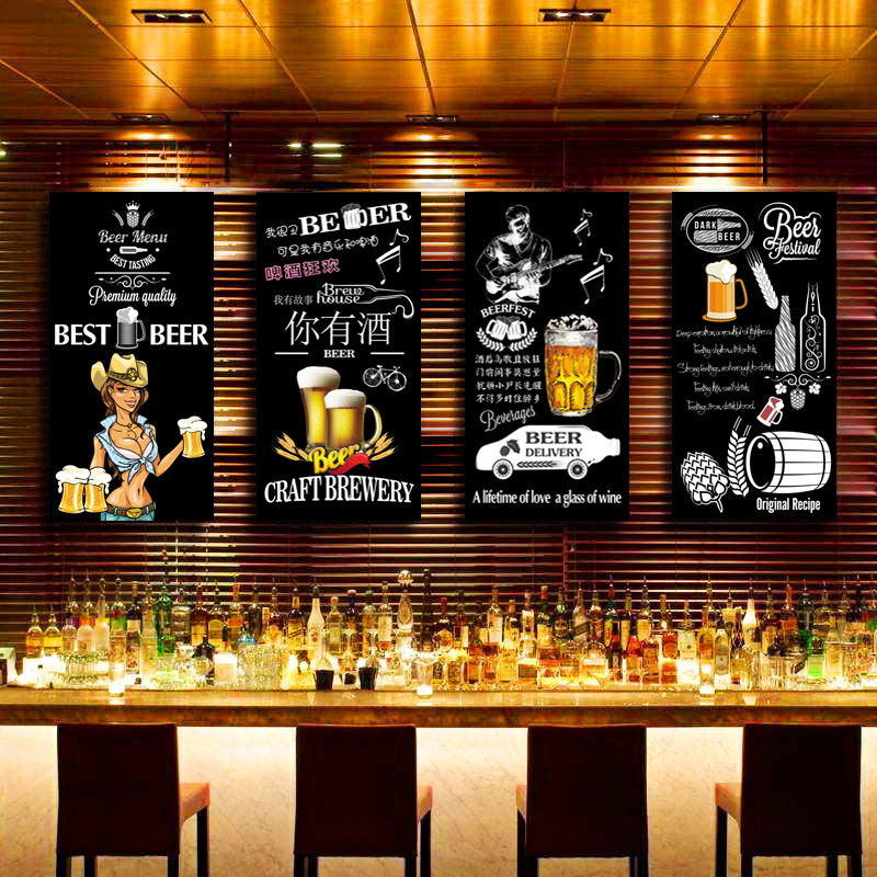 Bar wall decoration painting leisure bar pub box mural industrial style background wall beer KTV hanging painting