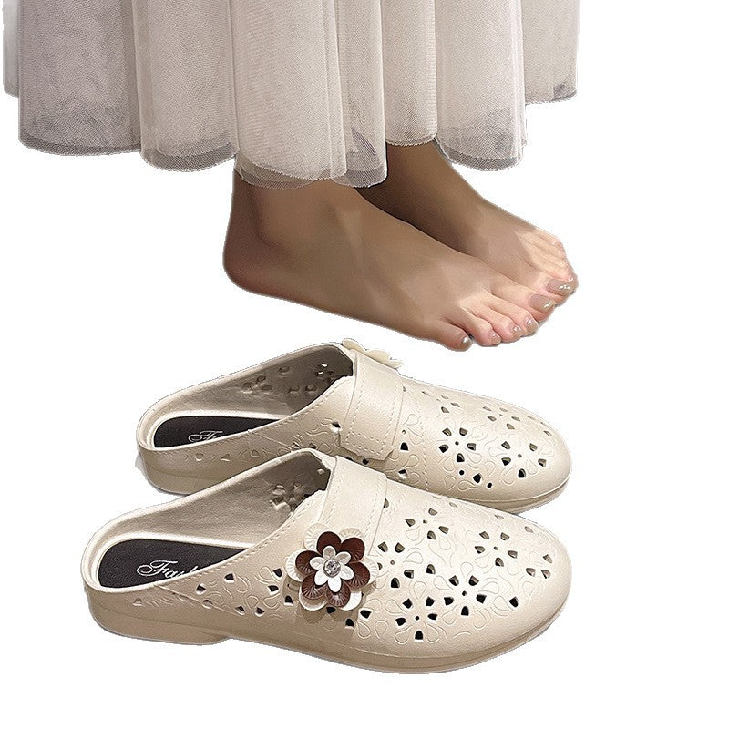 2026 new women's open-toe hollow-out flat sandals with colorful floral design - casual closed-toe slippers