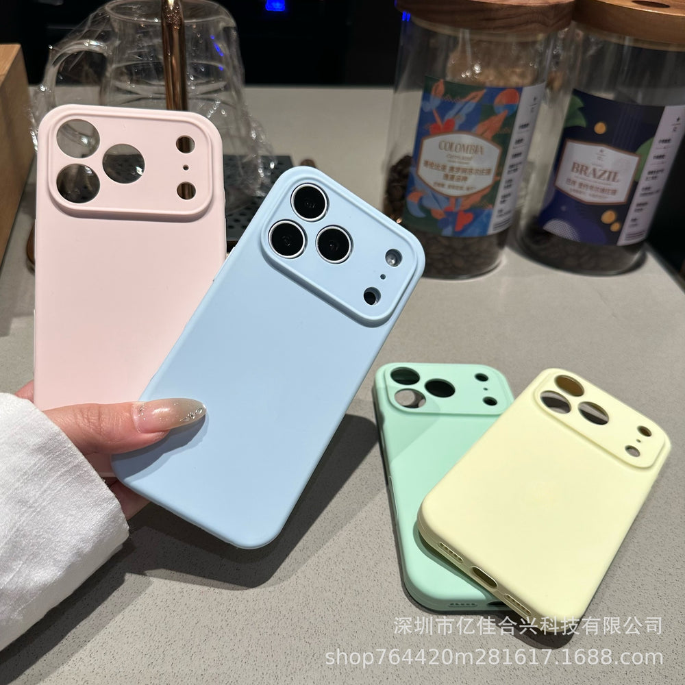 Suitable for apple 17promax fine hole liquid silicone mobile phone case 15iphone16 pure color anti-fall integrated buttons