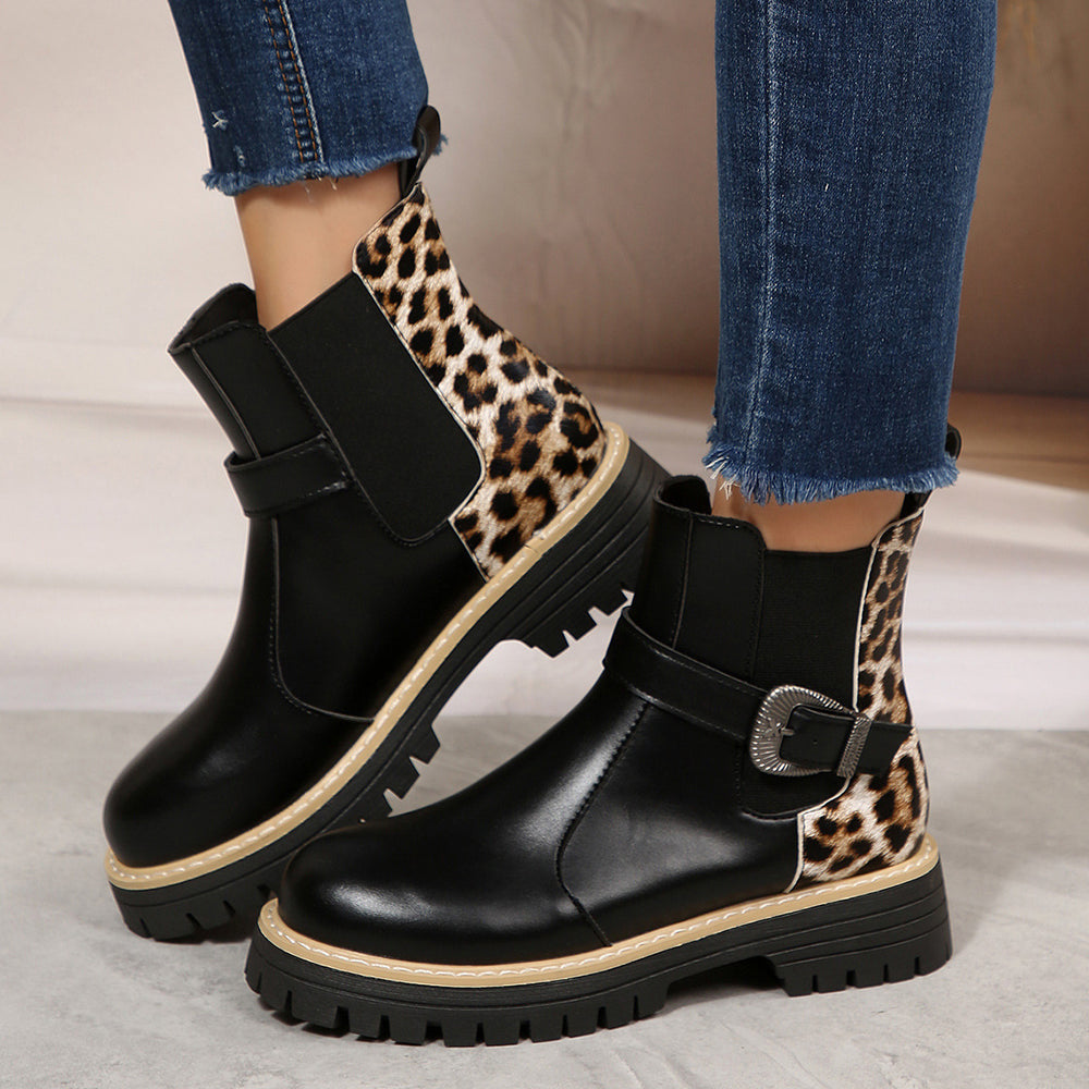Plus size british style martin boots for women - new autumn/winter  collection - round toe, chunky sole, leopard print, versatile women's boots