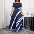 European and american cross-border chic women's clothing:  summer new one-shoulder blue and white twill print fashion dress