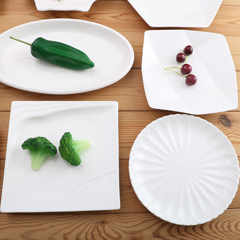 Special-shaped plate, commercial for homeasymmetricalwhite ceramic dinner plate, hotel tableware, restaurant special liang shao yi