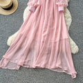 Elegant v-neck lantern sleeve dress - korean style, diamond embellished, slimming, and graceful maxi dress